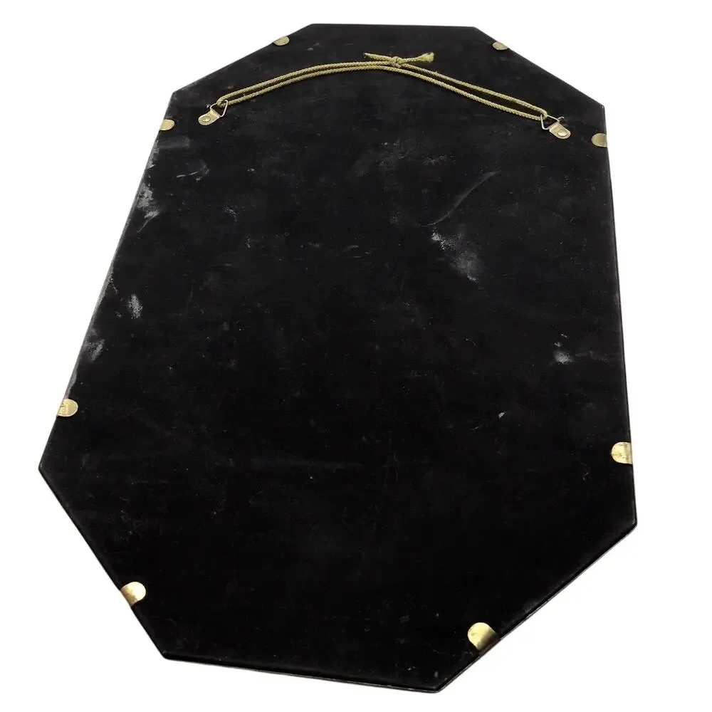 Vintage Beveled Brass Frame Octagonal Gold Vertical Wall Mirror 17.5in x 10.75in